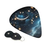 Nightsky Hanging Moon Stars 6 Pack Guitar Picks With Holder, Personalized Guitar Plectrums Non-Slip Portable Ukulele Bass Picks 0.71mm For Acoustic Guitar Lovers Gifts
