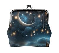 Nightsky Hanging Moon Stars Coin Purse Small Wallet for Women Vintage PU Leather Change Purse, Kiss Lock Coin Pouch ID Credit Cards Holder Cash Coin Holder Case, Car Change Holder