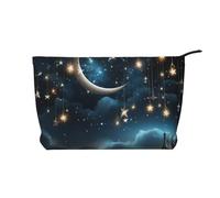 Nightsky Hanging Moon Stars Corduroy Makeup Bag Travel Organizer Bag Cosmetic Bag Large Wide-Open Pouch
