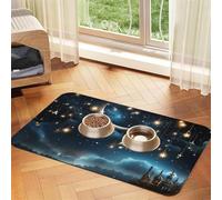 Nightsky Hanging Moon Stars Dog Food Mats For Floors, 12x18 Inch Non-Slip Super Absorbent Pet Food Mat, Dishwasher Dog Mat For Food And Water, Cute Rubber Quick Dry Pet Feeding Mat For Dogs Puppy Cats