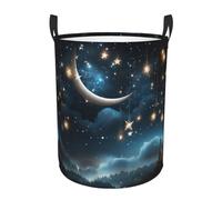 Nightsky Hanging Moon Stars Laundry Basket Foldable Laundry Hamper Waterproof Collapsible Washing Bin Clothes Bag Freestanding Dirty Clothes Hampers for Laundry, Bedroom, Dorm