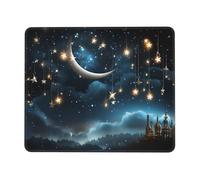 Nightsky Hanging Moon Stars Mouse Pad with Stitched Edge, Comfortable Mouse Pads with Non-Slip Rubber Base Gaming Mouse Mat Washable Mousepads Computers Laptop Desk Accessories for Office 10 x 12 inch