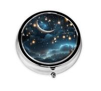 Nightsky Hanging Moon Stars Pill Case with Mirror Retro 3 Compartment Pill Box Small Pill Organizer for Purse or Pocket Decorative Metal Medicine Vitamin Organizer Unique Gifts