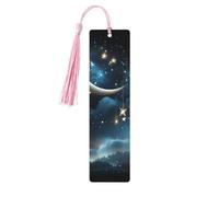 Nightsky Hanging Moon Stars Wooden Bookmark Book Lovers Tassels Crafts Accessories Reading Book Club Party