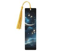 Nightsky Hanging Moon Stars Wooden Bookmark Book Lovers Tassels Crafts Accessories Reading Book Club Party