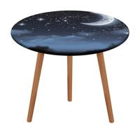 Nightsky Hanging Moon Tablecloth, Waterproof Round Table Cloth with Elastic Edge, Wipeable Washable Table Cover for Patio, Bistro, Party Tables, 120cm
