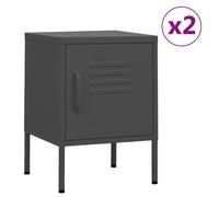 Nightstand 2pc Mustard Steel 35x35x51cm Lockable Adjustable Shelf Levellers Slim