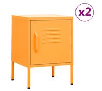Nightstand 2pc Mustard Yellow Steel 35x35x51 cm Lockable Bedside with 1 Shelf UK