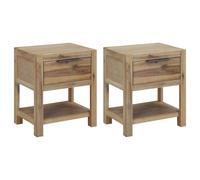 Nightstand 2pc Rustic Brushed Acacia Wood & MDF 40x30x48 cm Small Drawers Shelf