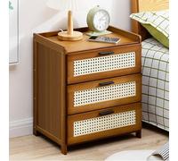 Nightstand, Bamboo Bedside Table with Drawer and Rattan Pattern Sliding Door, Modern Accent Side Table for Bedroom and Small Spaces