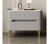 Nightstand Bedside Table Bedside Cabinet with Glossy Stone Panel Top,Artificial Leather,2 Silent Drawers and Open Shelf No Assembly Required Gold-Plated Legs D,40 * 40 * 48cm