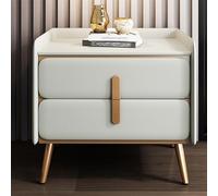 Nightstand, Bedside Table with 2 Drawers, Modern Wood Night Stand, Cold rolled steel gold plated handles and feet, nappa leather surface (Color : White, Size : 50cm)