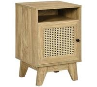 HOMCOM Nightstand, Rattan Bedside Table w/ Cabinet, Shelf, Natural - Natural wood finish