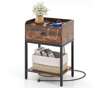 Nightstand Industrial Bedside Table With Charging Station And USB Ports