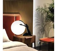 Nightstand Lamp - Post Modern Table Lamp with Acrylic Sphere Shade - Decorative Black Lady Holding Ball Design, Large Globe Accent Lighting for Home and Office