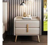 Nightstand,Modern Solid Wood Nightstand - Gray-Brown BedZYCHSJXA with Desktop Storage, Leather Finish, Drawers, Black/Gold Metal Handles & Legs, Stylish Bedroom Furniture.