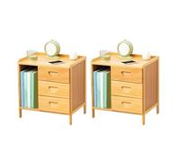Nightstand, Modern Wood Nightstand with 3 Drawers and Shelf Mid Century Night Stand Bed Side Table for Bedroom- Natural 2 Piece Set, 17" L x 12" W 18" H