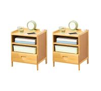 Nightstand, Modern Wood Nightstand with Drawers and Shelf Mid Century Night Stand Bed Side Table for Bedroom- Natural 2 Piece Set, 14" L x 12" W 18" H
