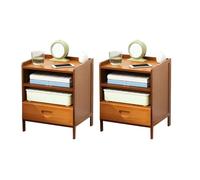 Nightstand, Modern Wood Nightstand with Drawers and Shelf Mid Century Night Stand Bed Side Table for Bedroom- Tan 2 Piece Set, 14" L x 12" W 18" H