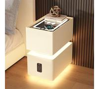Nightstand,Narrow Smart BedZYCHSJXA with Wireless Charging & LED Light, Solid Wood Nightstand Password Lock, Modern Pre-Assembled End Table for Bedroom (Beige, 11.8x15.7x18.9in)