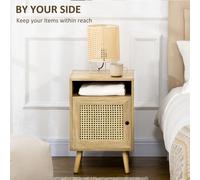 HOMCOM Nightstand - Rattan Bedside Table - Sofa Side Table w/ Cabinet - Shelf | TJ Hughes