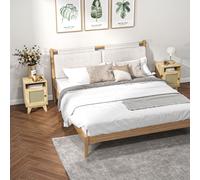 Nightstand, Rattan Bedside Table, Sofa Side Table w/ Drawer and Shelf HOMCOM Light Brown One Size