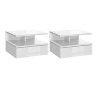 Homcom Nightstand Set Of 2, Wall Mounted Bedside Cabinet, High Gloss White