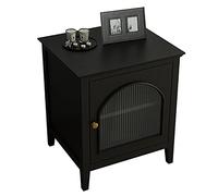 Nightstand Side Table Oak Nightstand with 2 Storage, Bedside Tables Pull the Glass Cabinet Door Simple Style Bedside Storage Cabinet for Bedroom Living Room, Free Installation Bedside End Ta