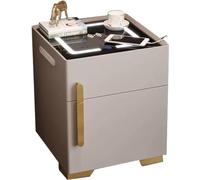 Nightstand Smart Bedside Table Bedroom Bedside Cabinet with drawers White Nightstand,Narrow side table,Modern Side Table with Charging Station,with USB Ports, 1 (Beige) (Beige) Full of stars FANDIAO