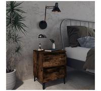 Nightstand Smoked Oak 40x35x50cm Engineered Wood Metal Legs 2 Drawer Slim Design