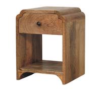 Nightstand Solid Mango Wood 40x30x30cm Mini Brown Scalloped Drawer & Open Shelf