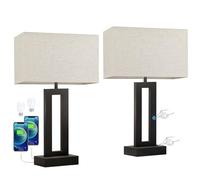 Nightstand Table Lamps for Bedrooms Set of 2 - Touch Bedside Lamp with USB C+A, 3 Way Dimmable Living Room Lamps for End Tables Set of 2, Modern Night Stand Lamps for Bed Side Guest Room(Cream)