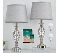 Nightstand Table Lamps for Bedrooms Set of 2 with USB C+A, Bedside Lamps with Spiral Cage Base, Tall Living Room Lamps for End Tables, Modern Night Stand Lamps for Bed Side Guest Room Bulbs Included
