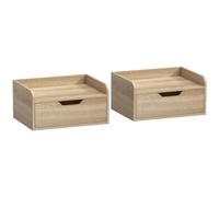Homcom Floating Nightstands Set Of 2, Nightstand With Drawer, Natural Wood
