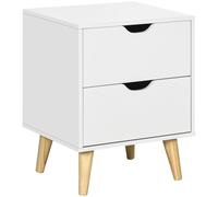 Homcom Bedside Table With Drawer, Side Table With Pine Wood Legs, White