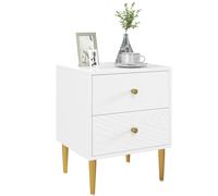 Nightstand White 40x35x50cm MDF 2-Drawer Gold Legs Compact Storage Bedside Table