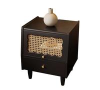 Nightstand with 2 Drawers and Rattan & Glass Door, Stylish Bedroom Storage Table, Modern Bedside Table for Bedroom Decor