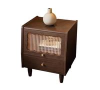 Nightstand with 2 Drawers and Rattan & Glass Door, Stylish Bedroom Storage Table, Modern Bedside Table for Bedroom Decor