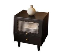 Nightstand with 2 Drawers and Rattan & Glass Door, Stylish Bedroom Storage Table, Modern Bedside Table for Bedroom Decor