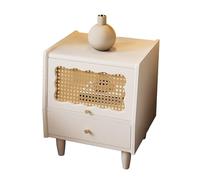 Nightstand with 2 Drawers and Rattan & Glass Door, Stylish Bedroom Storage Table, Modern Bedside Table for Bedroom Decor