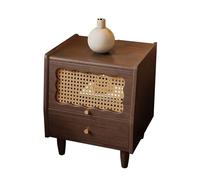 Nightstand with 2 Drawers and Rattan & Glass Door, Stylish Bedroom Storage Table, Modern Bedside Table for Bedroom Decor