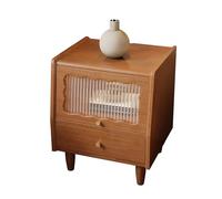 Nightstand with 2 Drawers and Rattan & Glass Door, Stylish Bedroom Storage Table, Modern Bedside Table for Bedroom Decor