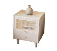 Nightstand with 2 Drawers and Rattan & Glass Door, Stylish Bedroom Storage Table, Modern Bedside Table for Bedroom Decor