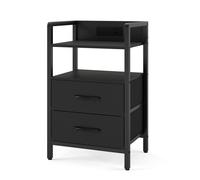 Nightstand with Charging Station RGB LED Lights 2 Fabric Drawers