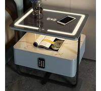 Nightstand with Combination Lock Drawers, Tempered Glass Desktop, 3 Color LED Lights, Bedside Table with Wireless Charging, Modern Design for Bedroom