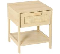 Nightstand with Rattan Drawer and Storage Shelf