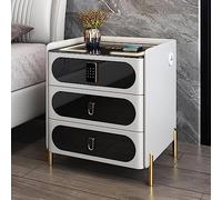 Nightstand with Wireless Charging, LED Lights, Bluetooth Speaker, USB Port, Smart Lock for Bedroom Living Room