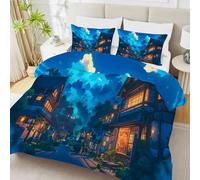 Nighttime Architecture Duvet Double - Coverless Duvet 7.5 Tog with Dark Blue Clouds, Soft Lightweight Comforter Set for Spring Summer, 1 Quilt Double 200x200cm with 2 Pillowcases Machine Washable D4
