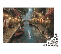 Nighttime Canal Scene 1000 Pieces Extra-Thick Cardboard DIY Jigsaw Puzzle, Cognitive Development & Rehabilitation Puzzle, Leisure Activity, Premium Quality Puzzle 38x26cm/1000pcs