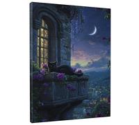 Nighttime Cat Canvas Wall Art, Black Feline Animal Print, Enchanting Wall Decor for Living Room, Bedroom, Office, Unframed 8x12 Inch